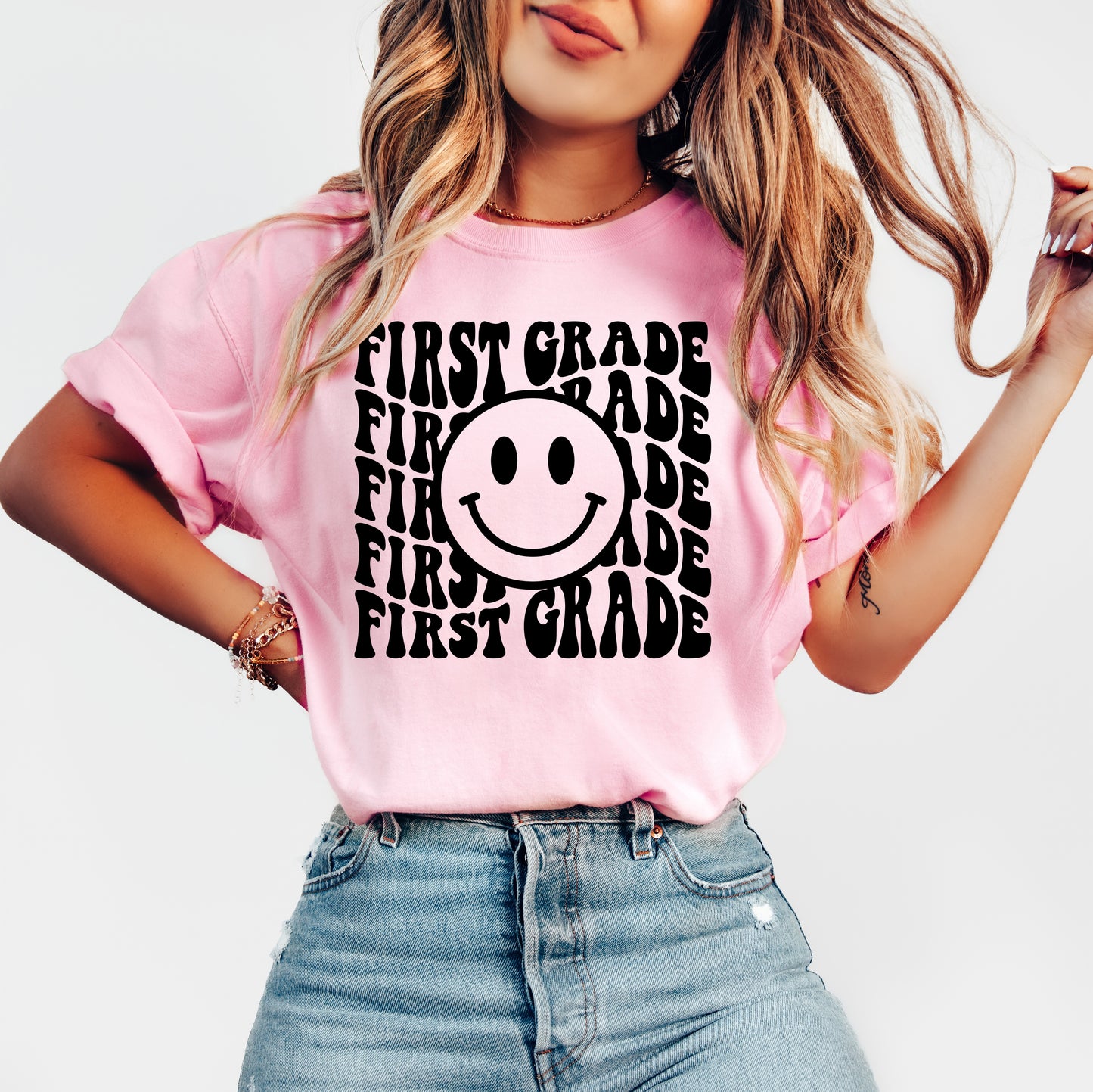 Retro Wave First Grade Teacher Shirt | Comfort Colors Vintage Style Teacher Shirt