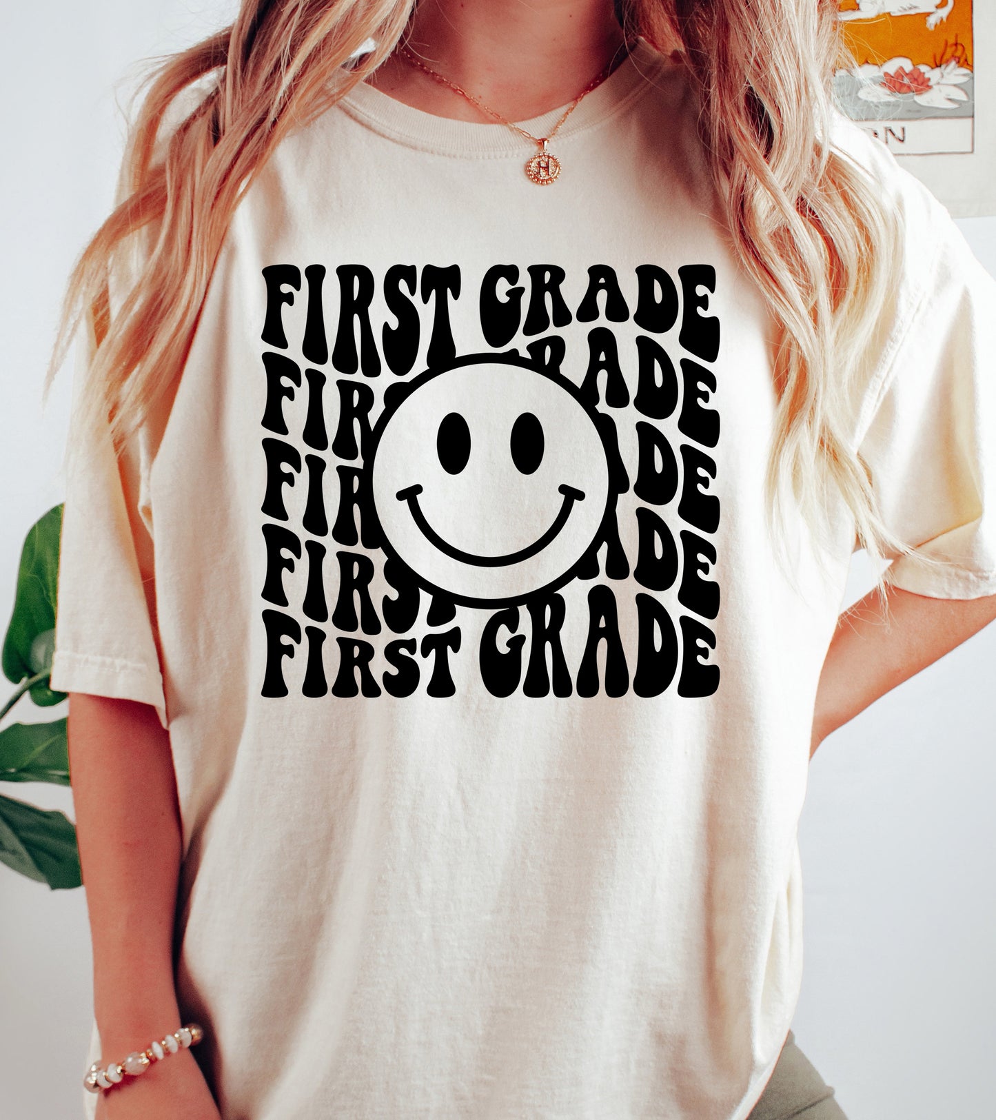 Retro Wave First Grade Teacher Shirt | Comfort Colors Vintage Style Teacher Shirt