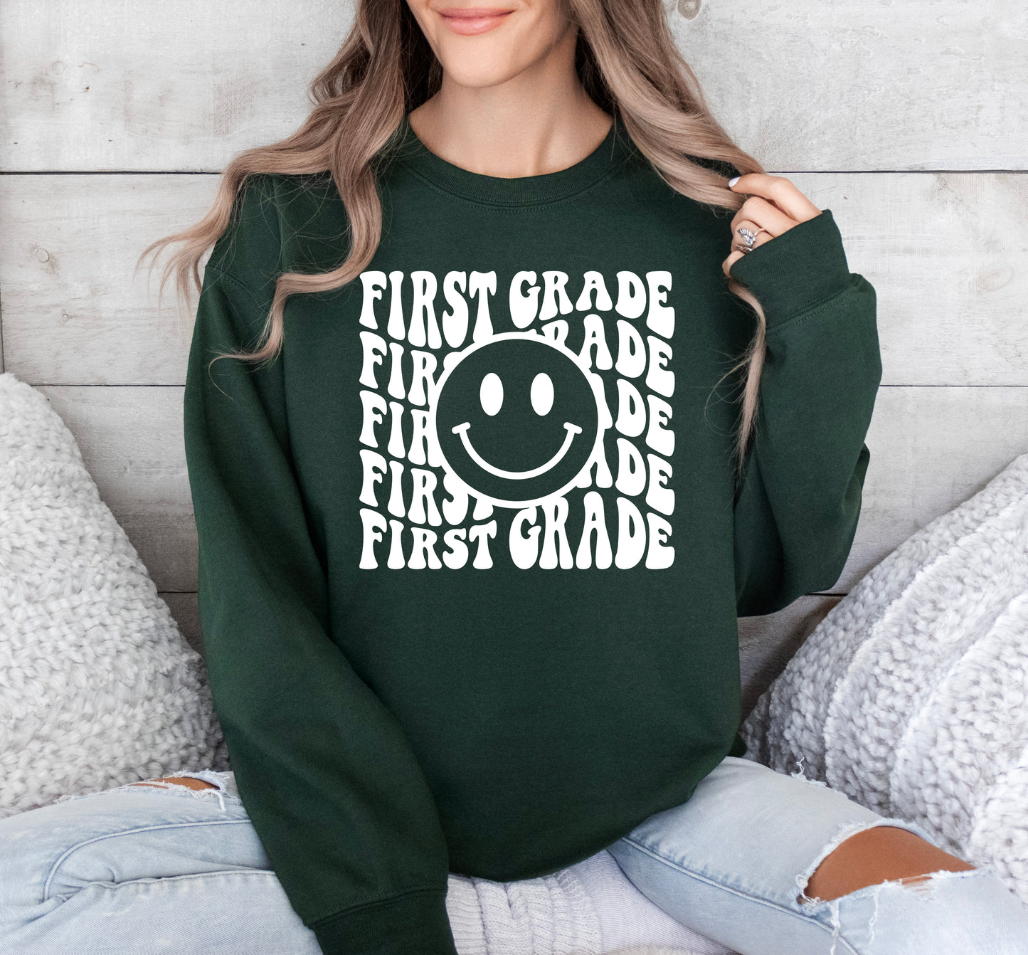 Retro Wave First Grade Teacher Sweatshirt