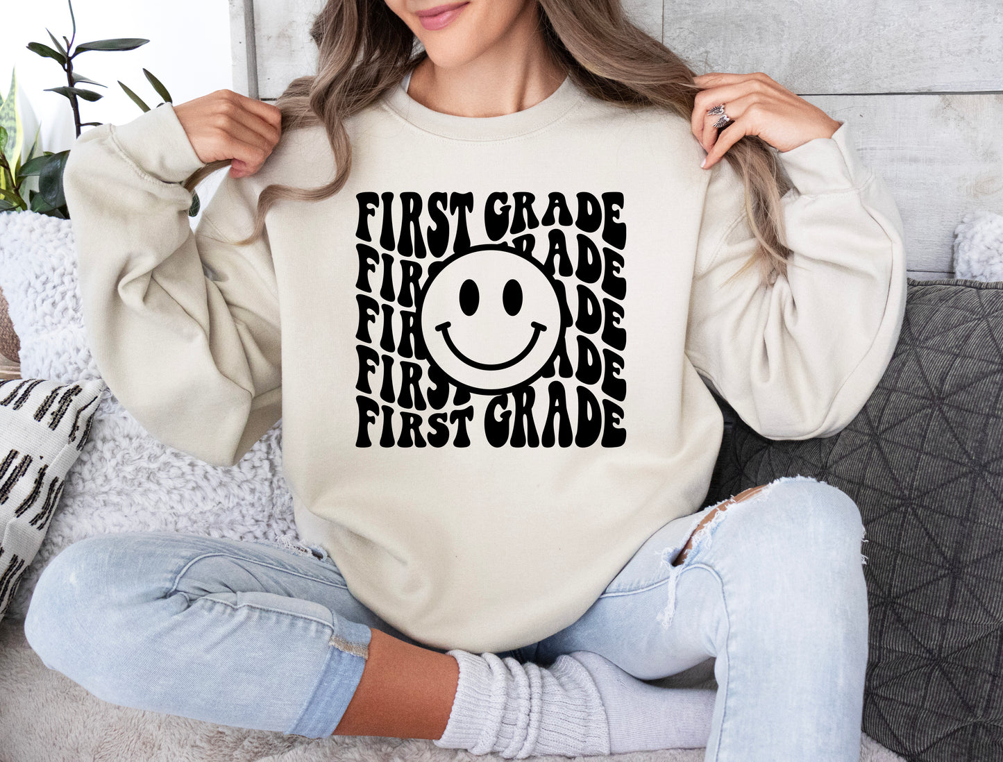 Retro Wave First Grade Teacher Sweatshirt