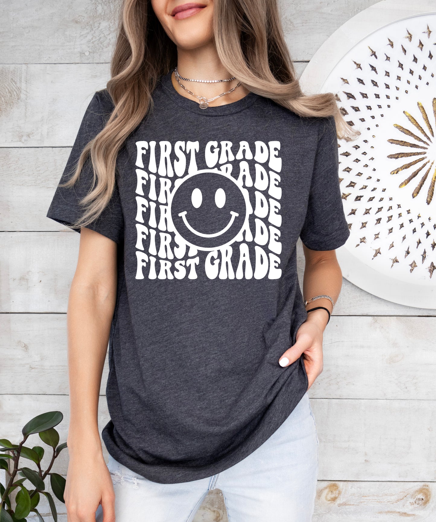 Retro Wave First Grade Teacher Shirt