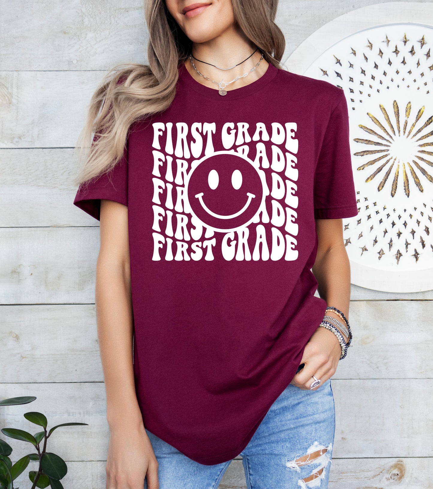 Retro Wave First Grade Teacher Shirt