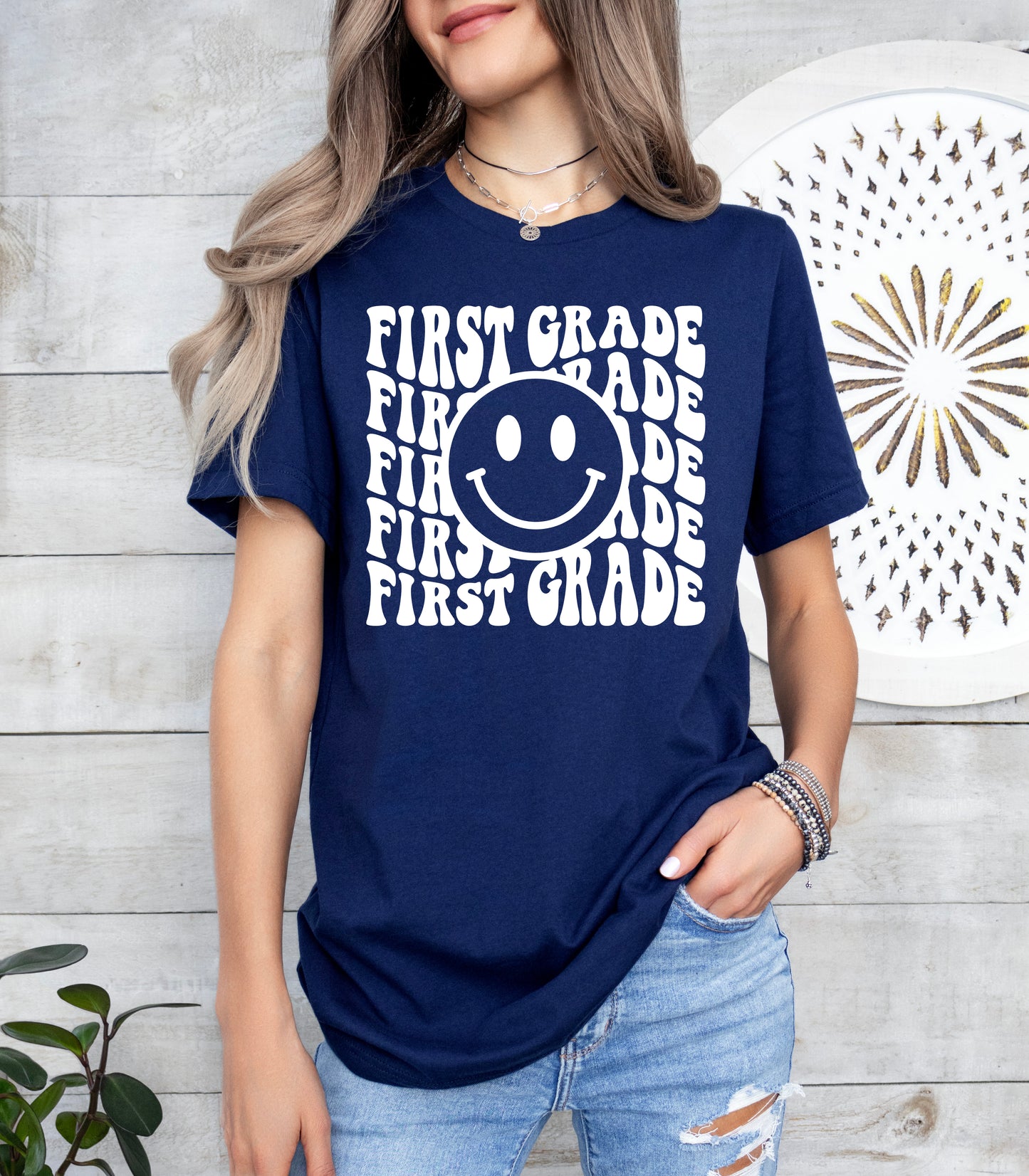 Retro Wave First Grade Teacher Shirt