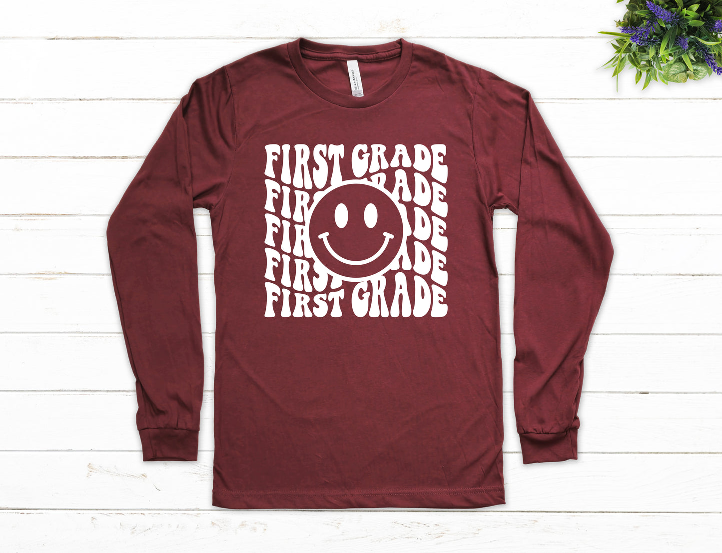 Retro Wave First Grade Teacher Shirt Long Sleeve | Long Sleeve Teacher Shirt