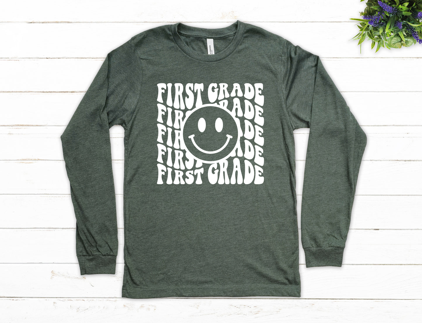 Retro Wave First Grade Teacher Shirt Long Sleeve | Long Sleeve Teacher Shirt