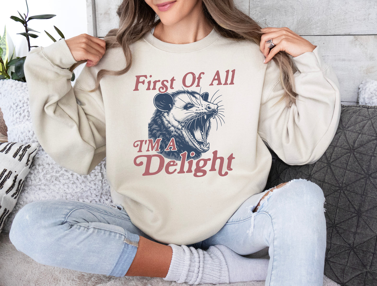 First Of All I'm A Delight Sweatshirt | Funny Sarcastic Sweatshirt