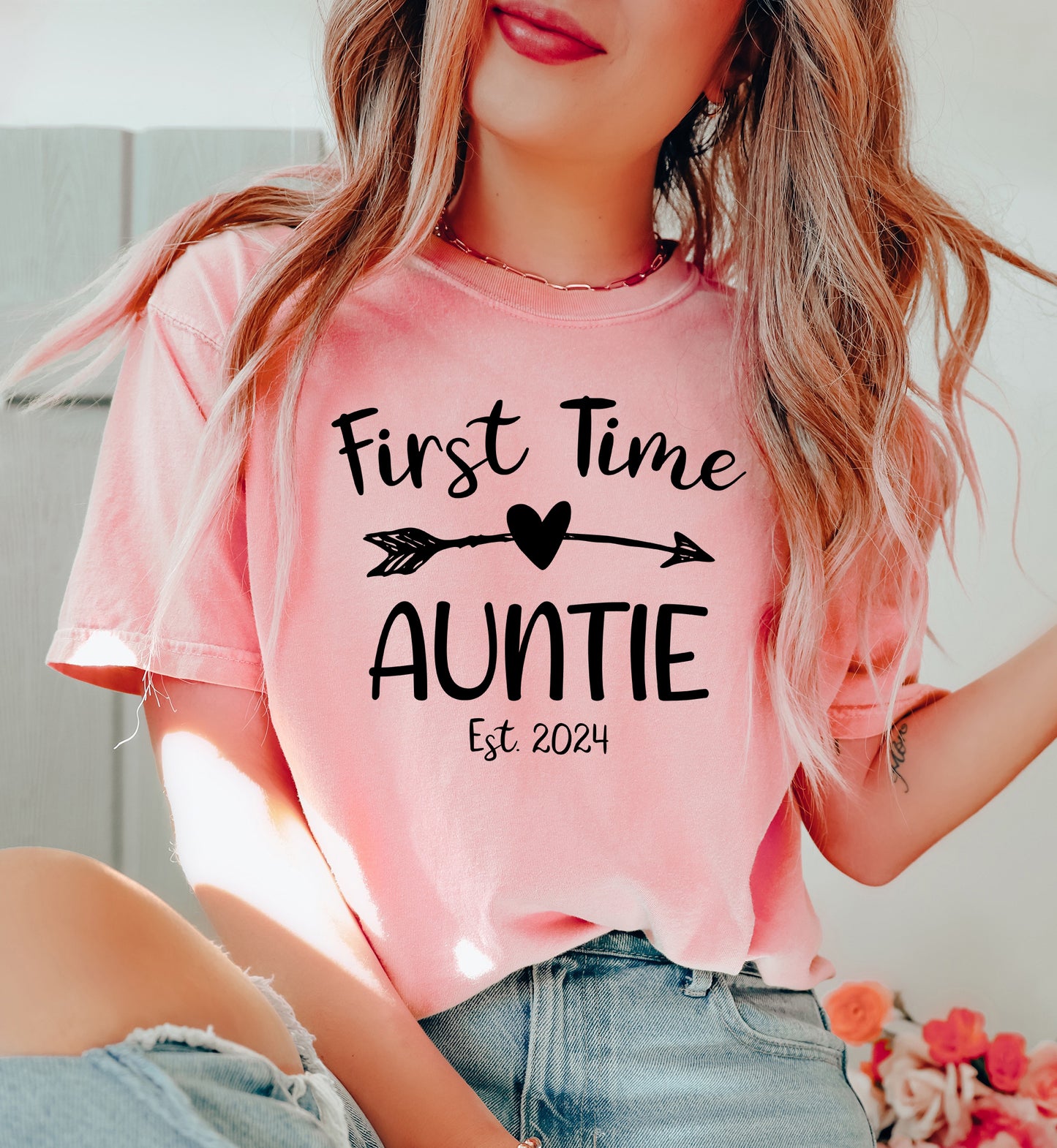 Custom First Time Auntie Shirt | Vintage Style Comfort Colors Aunt Shirt