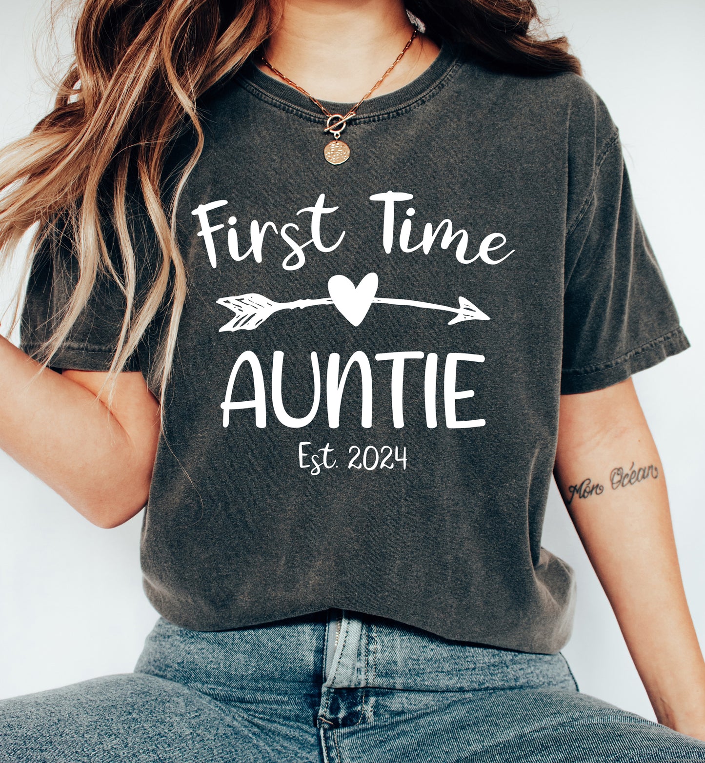 Custom First Time Auntie Shirt | Vintage Style Comfort Colors Aunt Shirt