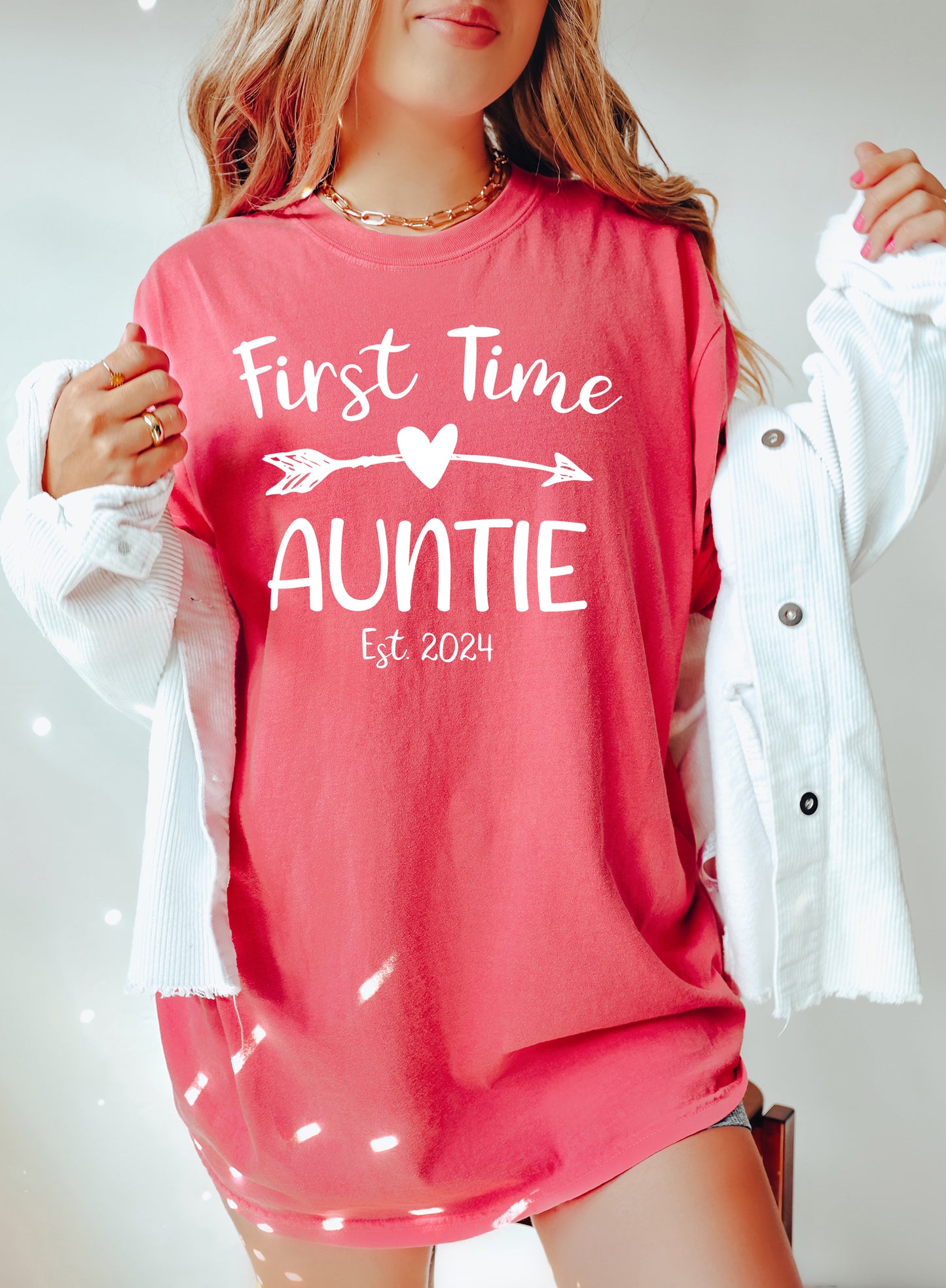 Custom First Time Auntie Shirt | Vintage Style Comfort Colors Aunt Shirt
