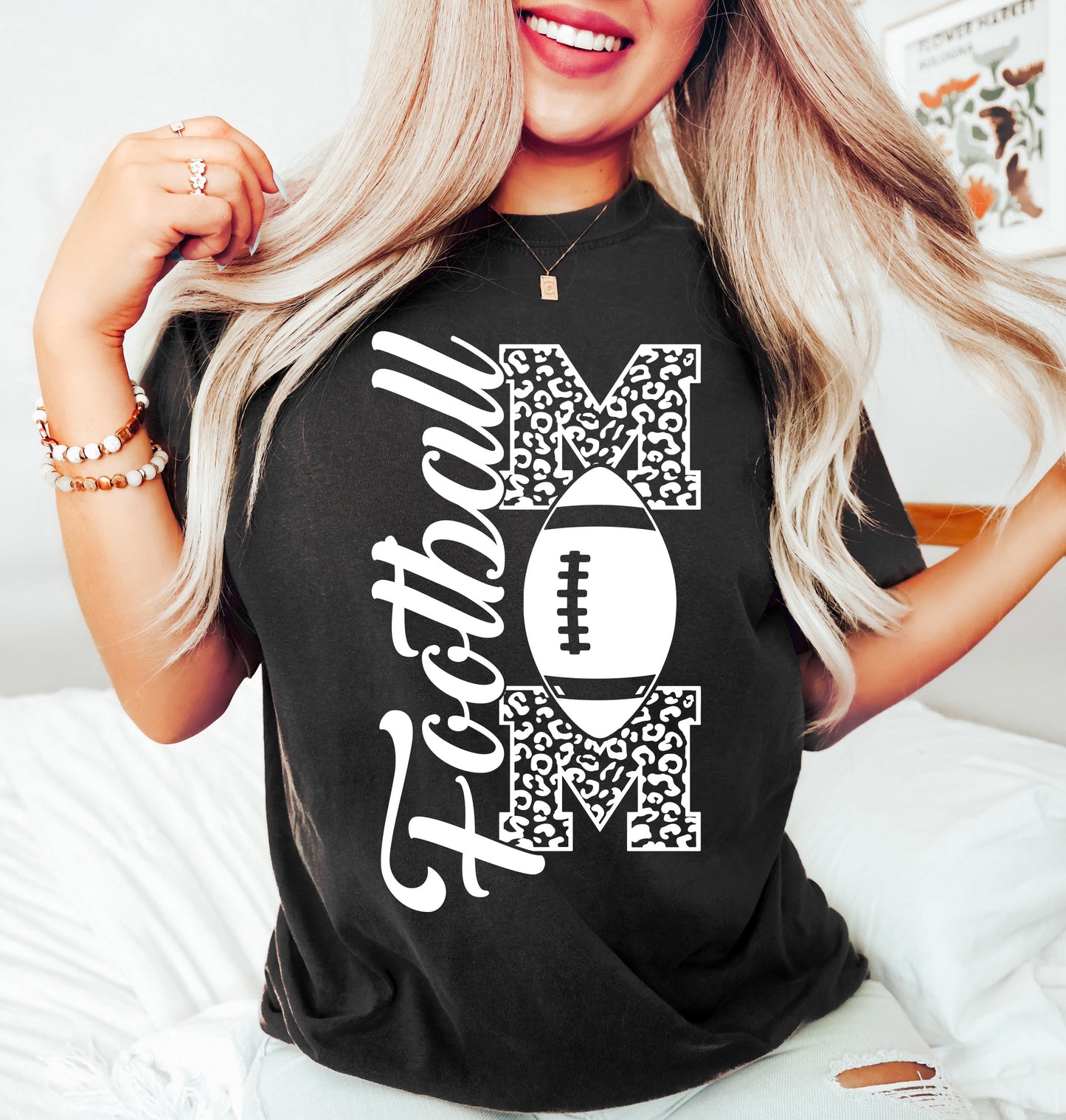 Football Mom Vertical Print Shirt | Comfort Colors Vintage Style Mom Shirt