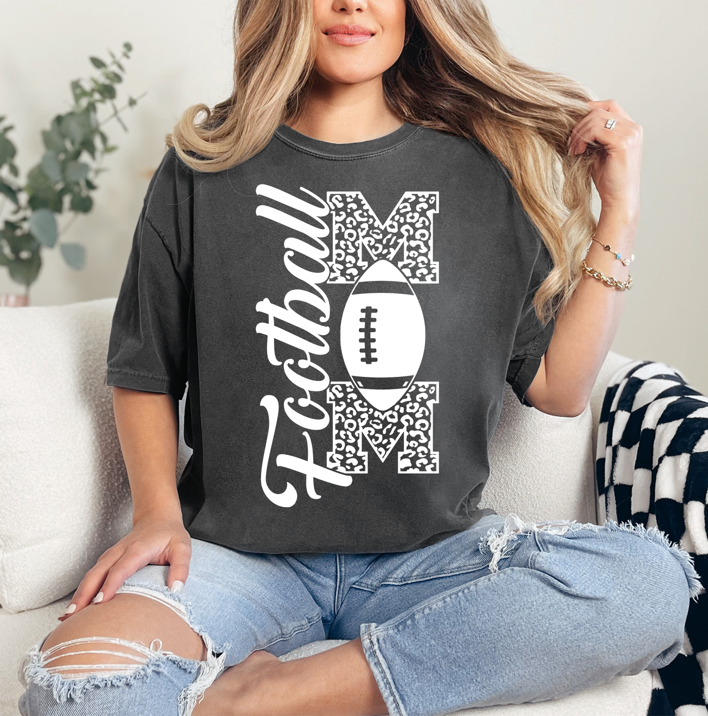 Football Mom Vertical Print Shirt | Comfort Colors Vintage Style Mom Shirt