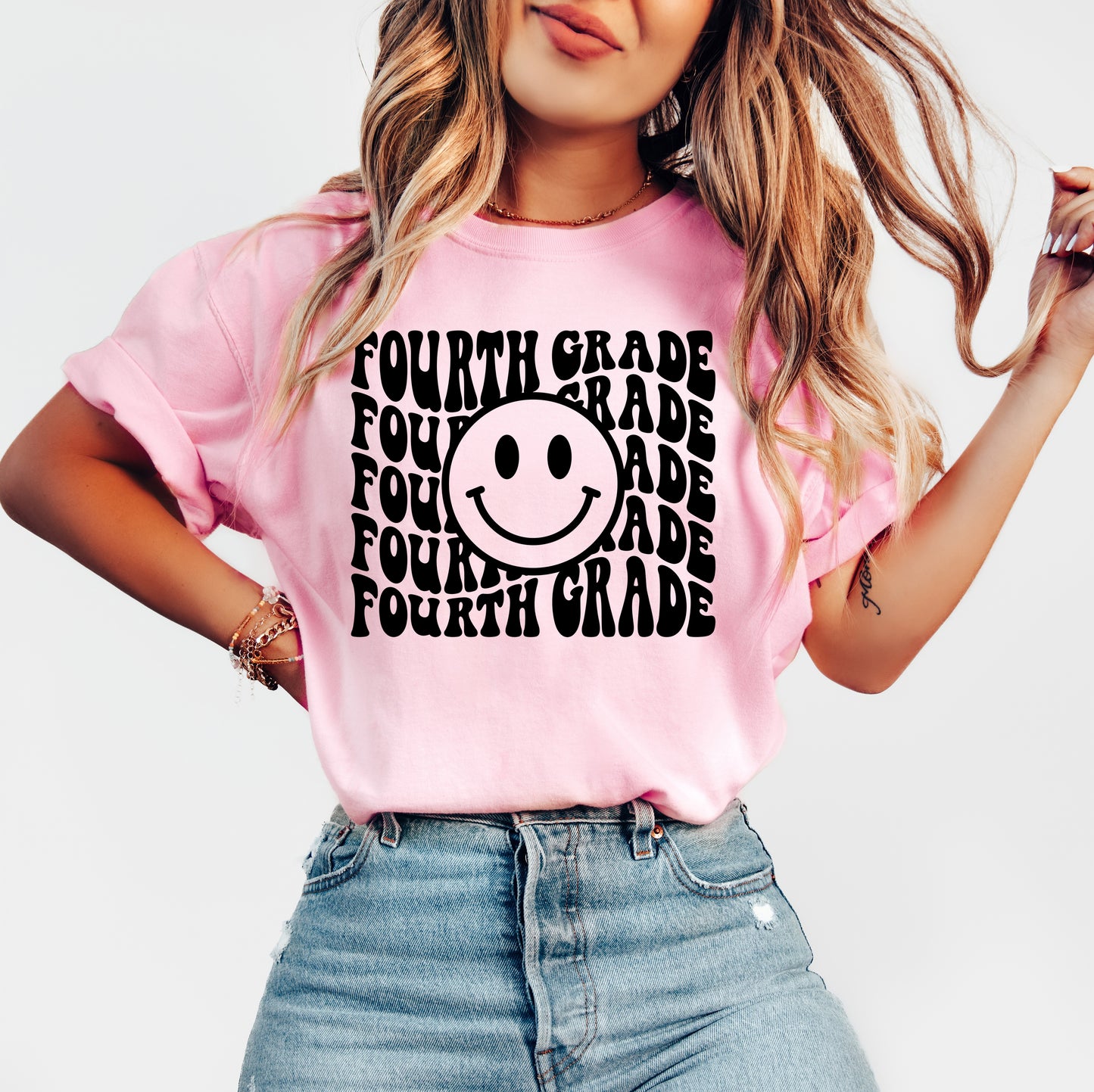 Retro Wave Fourth Grade Teacher Shirt | Comfort Colors Vintage Style Teacher Shirt