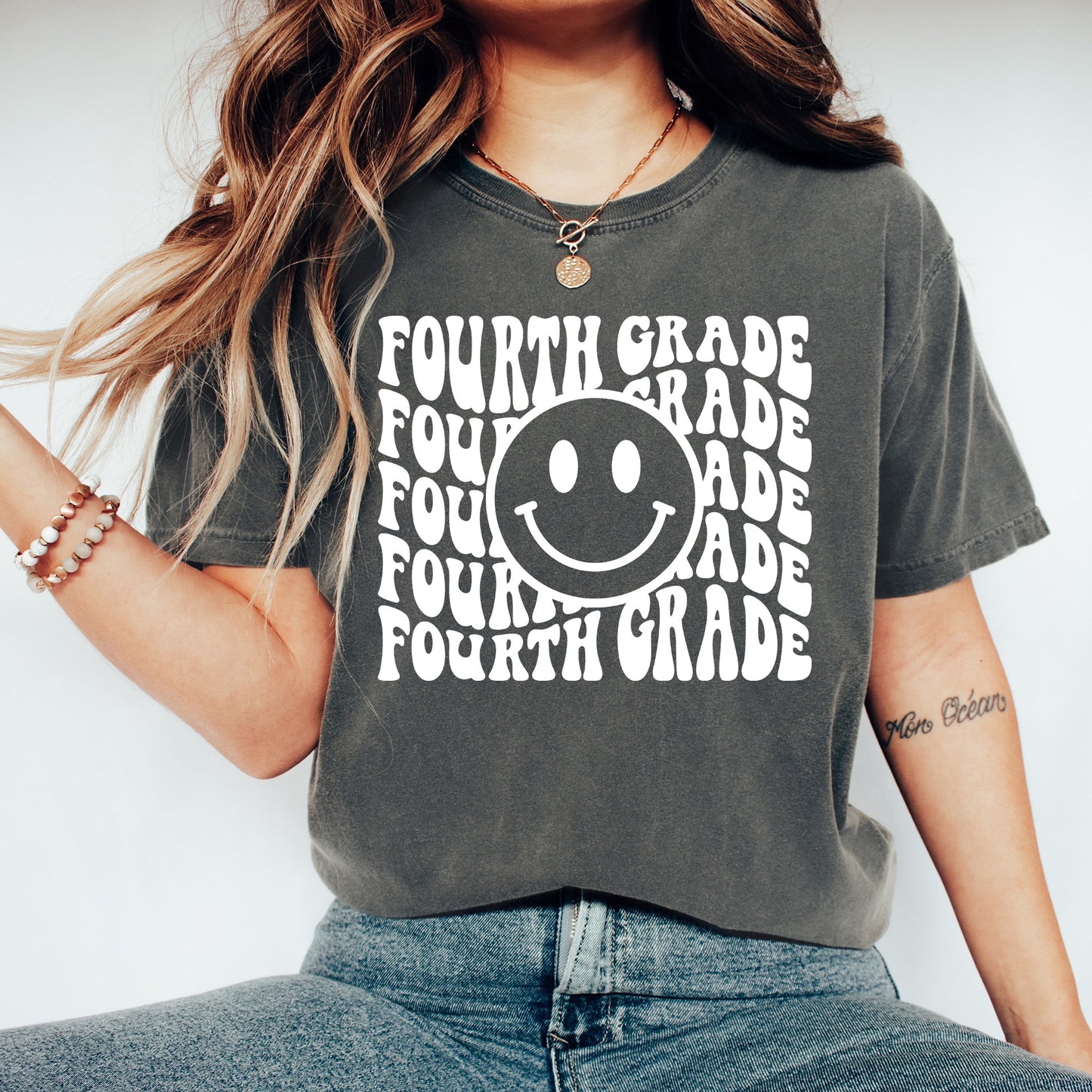 Retro Wave Fourth Grade Teacher Shirt | Comfort Colors Vintage Style Teacher Shirt