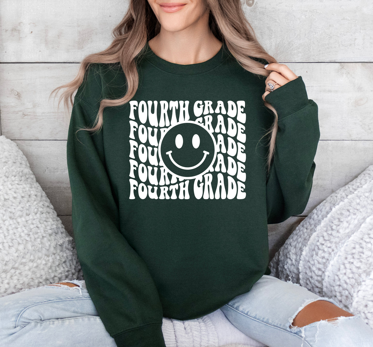 Retro Wave Fourth Grade Teacher Sweatshirt