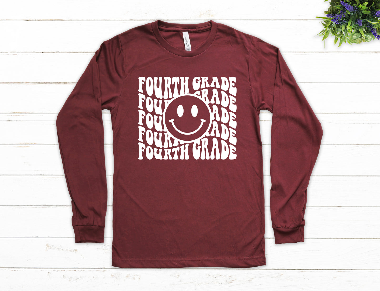 Retro Wave Fourth Grade Teacher Shirt Long Sleeve | Long Sleeve Teacher Shirt