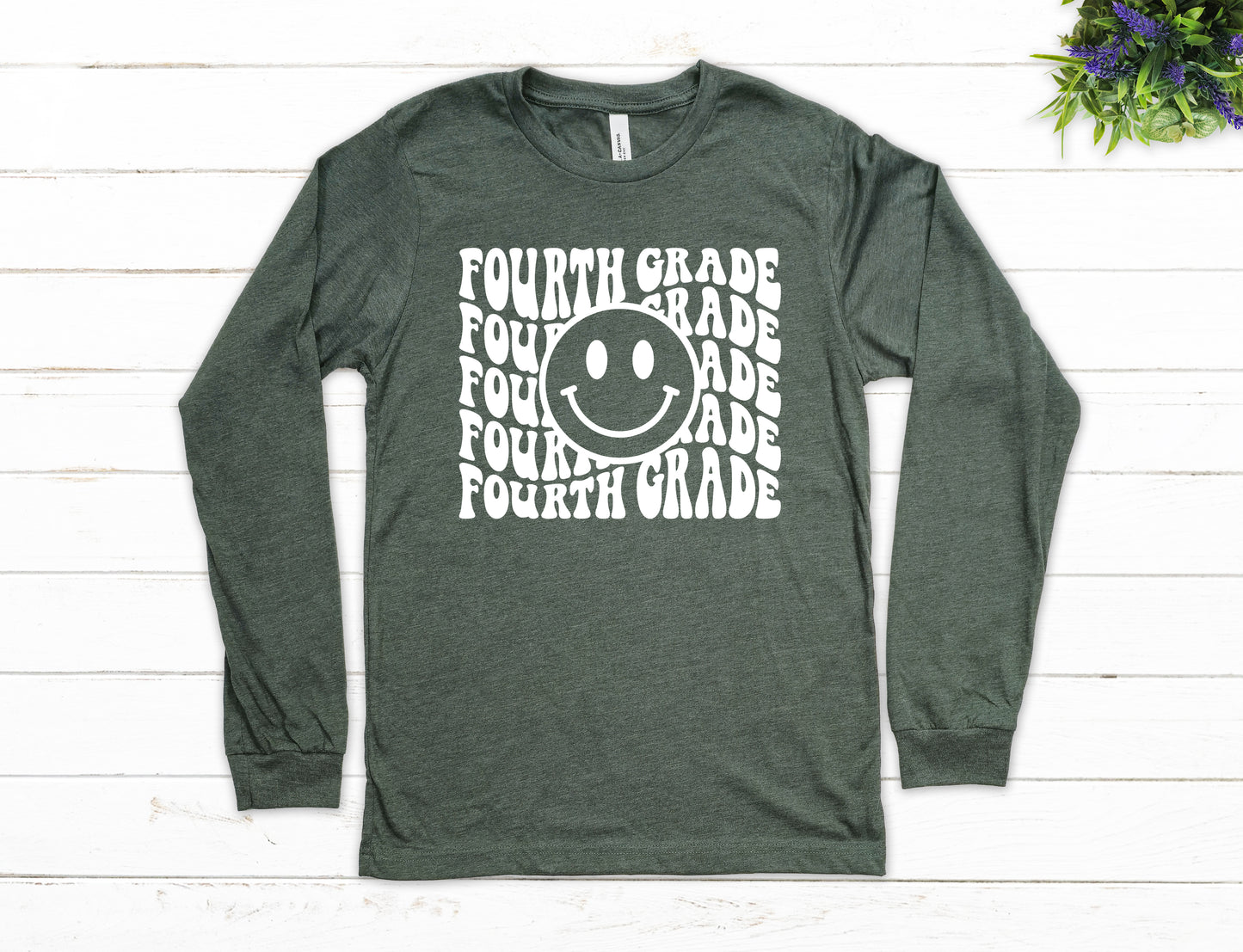 Retro Wave Fourth Grade Teacher Shirt Long Sleeve | Long Sleeve Teacher Shirt