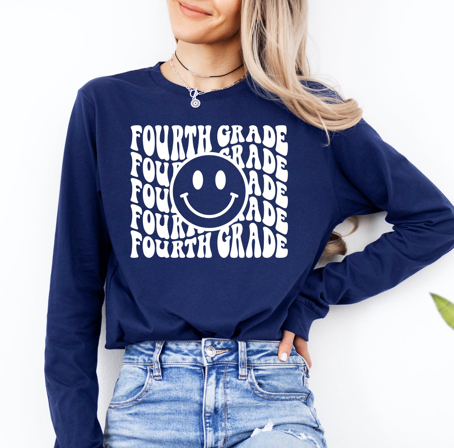 Retro Wave Fourth Grade Teacher Shirt Long Sleeve | Long Sleeve Teacher Shirt