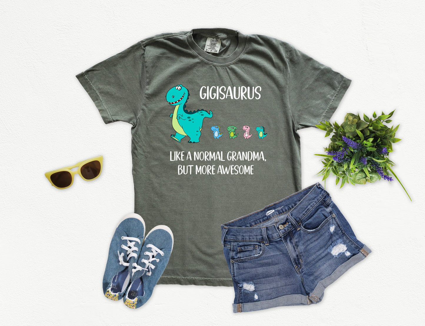 Customizable Gigisaurus Shirt With Little Dino Followers | Comfort Colors Vintage Style Gigi Shirt