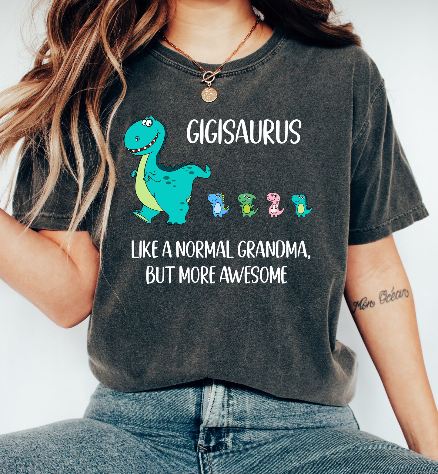 Customizable Gigisaurus Shirt With Little Dino Followers | Comfort Colors Vintage Style Gigi Shirt
