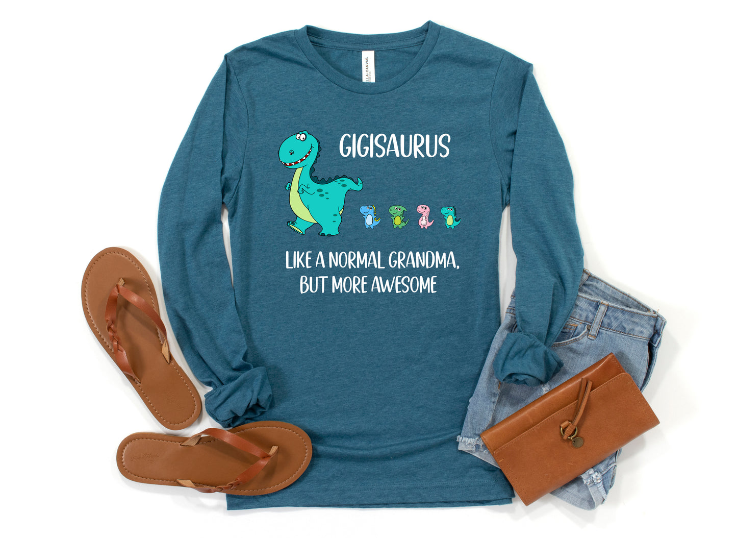 Customizable Gigisaurus With Little Dino Followers Shirt Long Sleeve | Long Sleeve Gigi Shirt