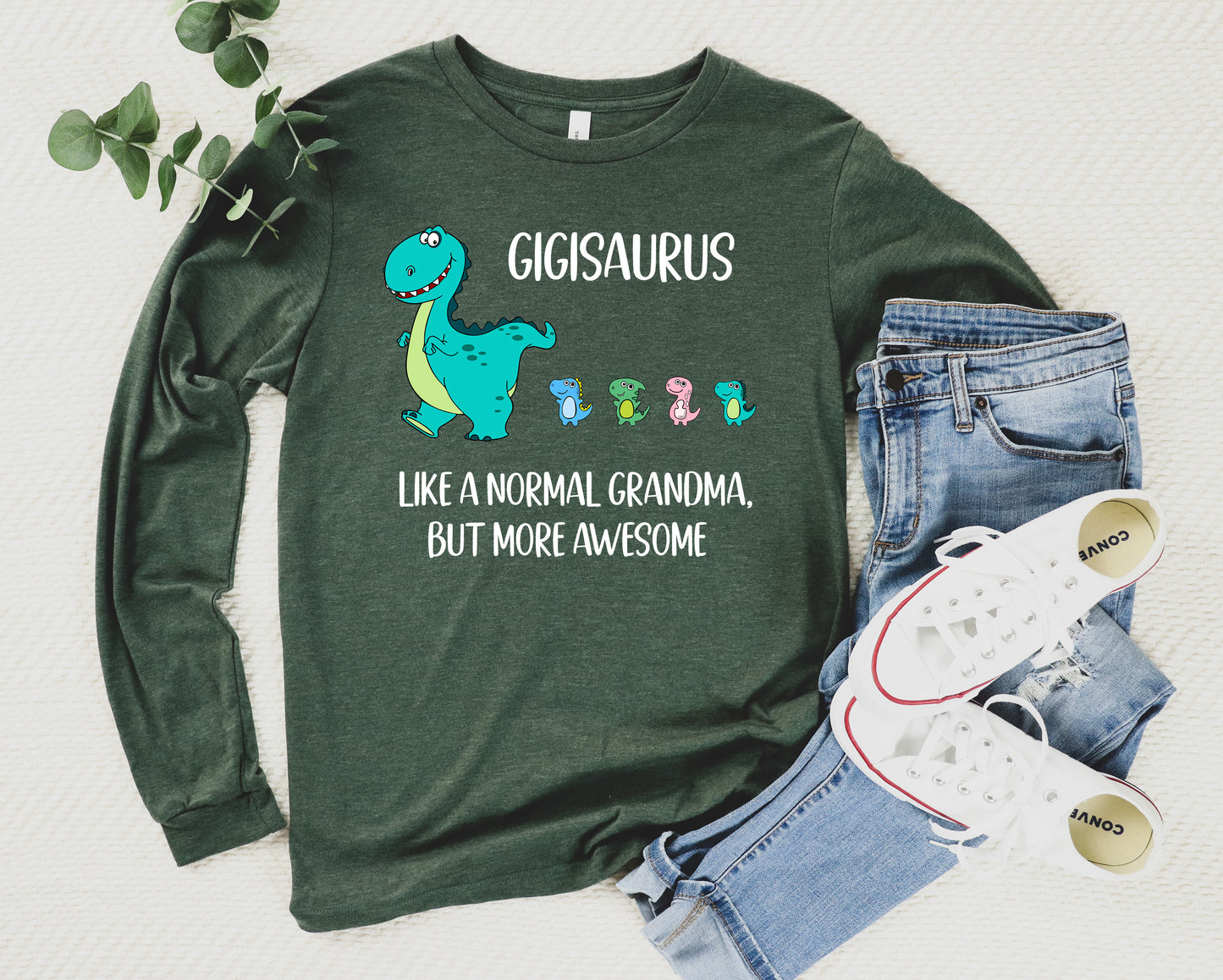 Customizable Gigisaurus With Little Dino Followers Shirt Long Sleeve | Long Sleeve Gigi Shirt