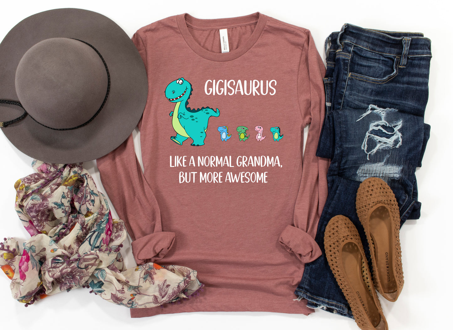 Customizable Gigisaurus With Little Dino Followers Shirt Long Sleeve | Long Sleeve Gigi Shirt