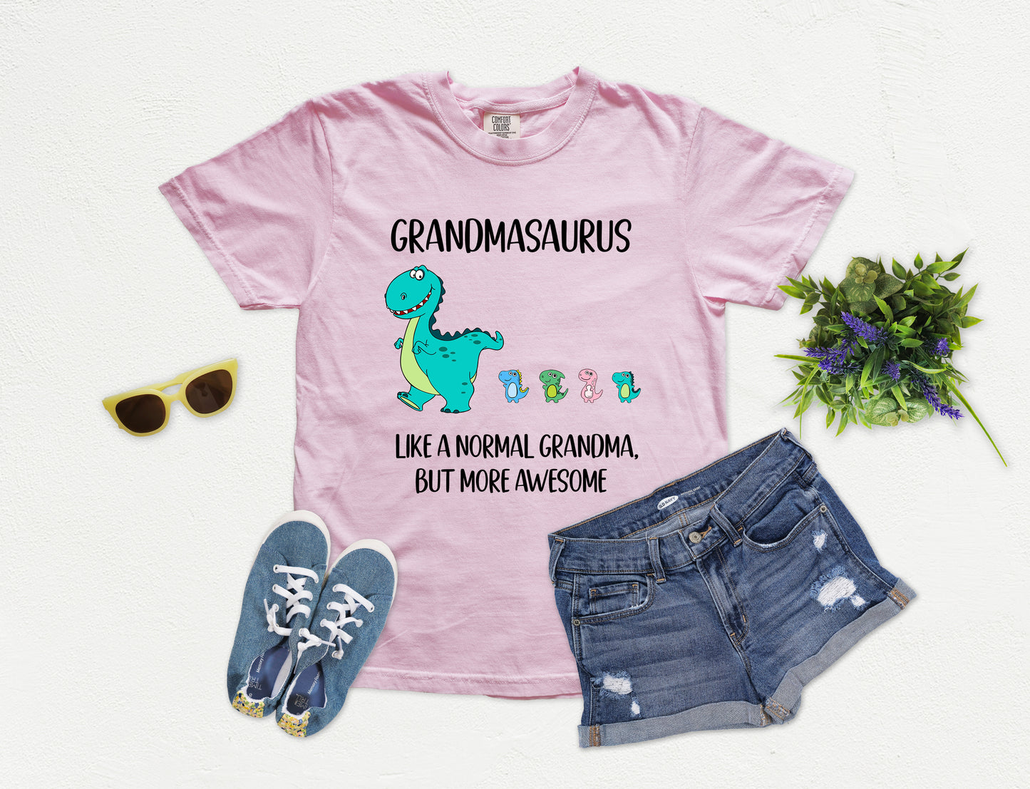 Custom Grandmasaurus Shirt With Little Dino Followers | Comfort Colors Vintage Style Grandma Shirt