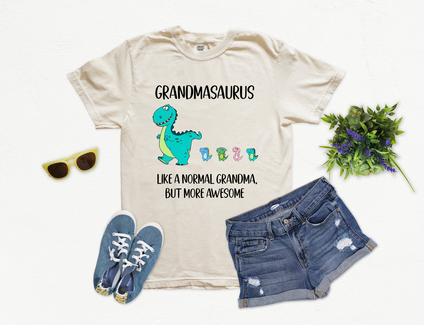 Custom Grandmasaurus Shirt With Little Dino Followers | Comfort Colors Vintage Style Grandma Shirt