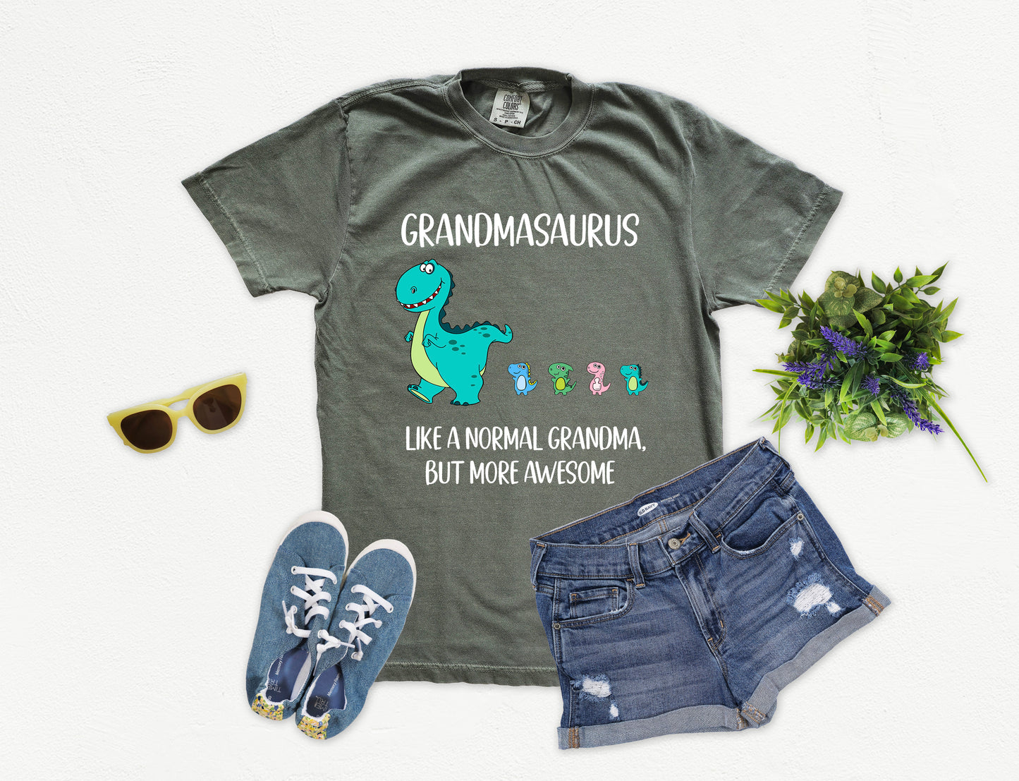 Custom Grandmasaurus Shirt With Little Dino Followers | Comfort Colors Vintage Style Grandma Shirt
