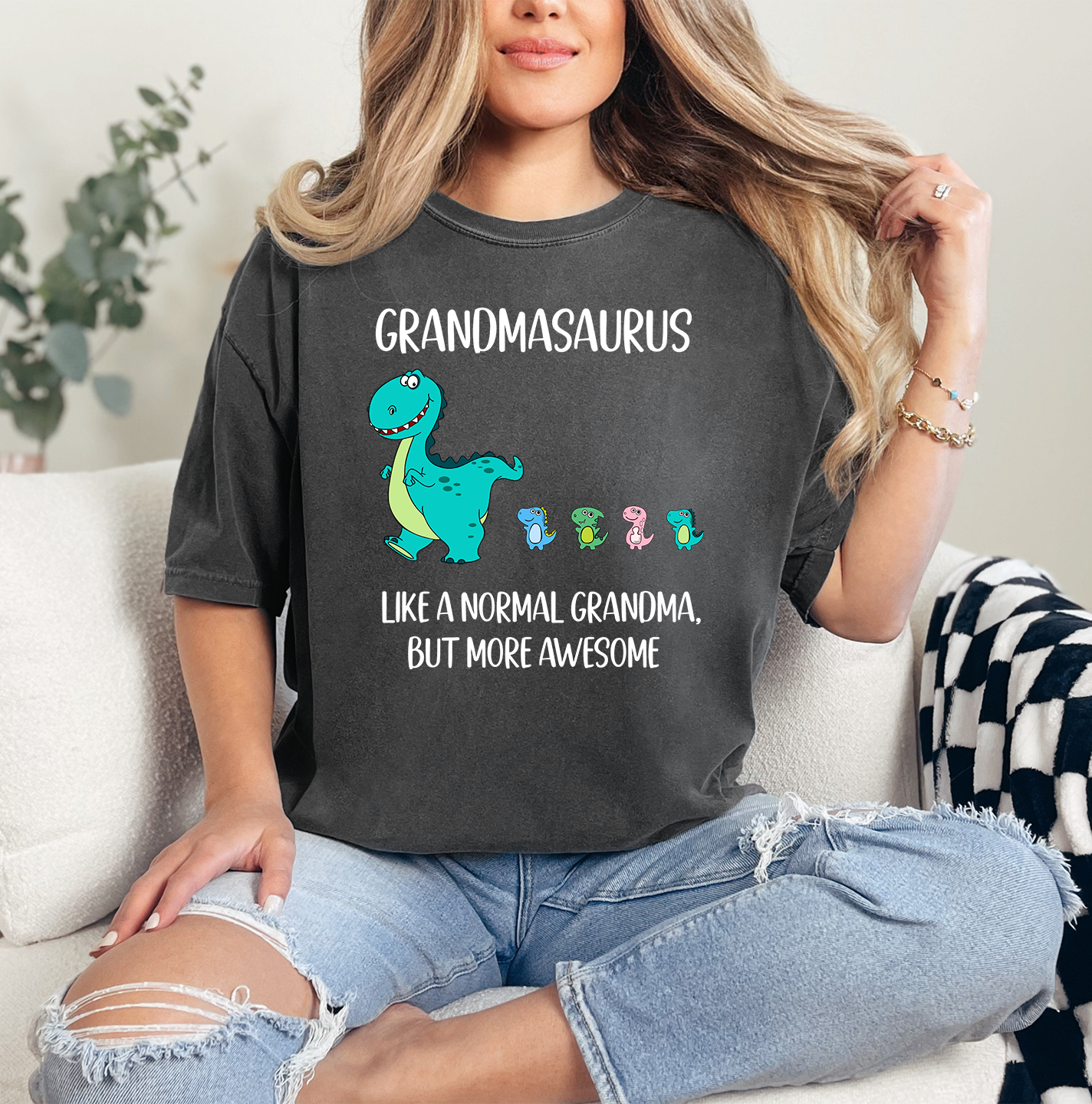 Custom Grandmasaurus Shirt With Little Dino Followers | Comfort Colors Vintage Style Grandma Shirt