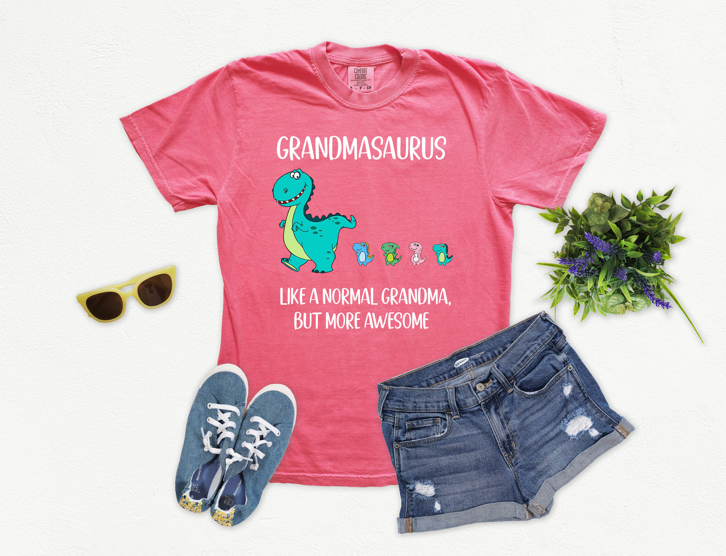 Custom Grandmasaurus Shirt With Little Dino Followers | Comfort Colors Vintage Style Grandma Shirt
