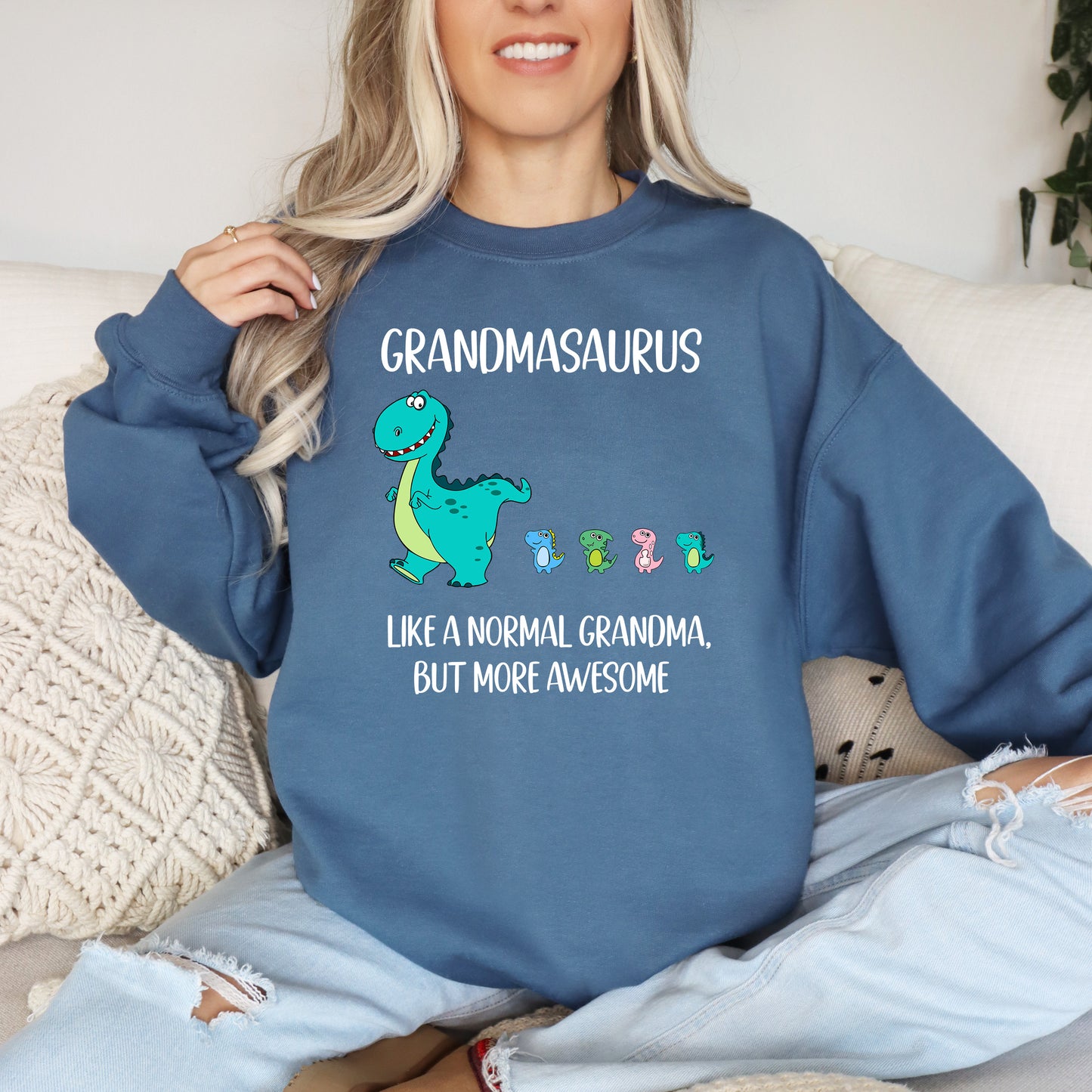 Custom Grandmasaurus With Little Dino Followers Sweatshirt | Grandma Sweatshirt