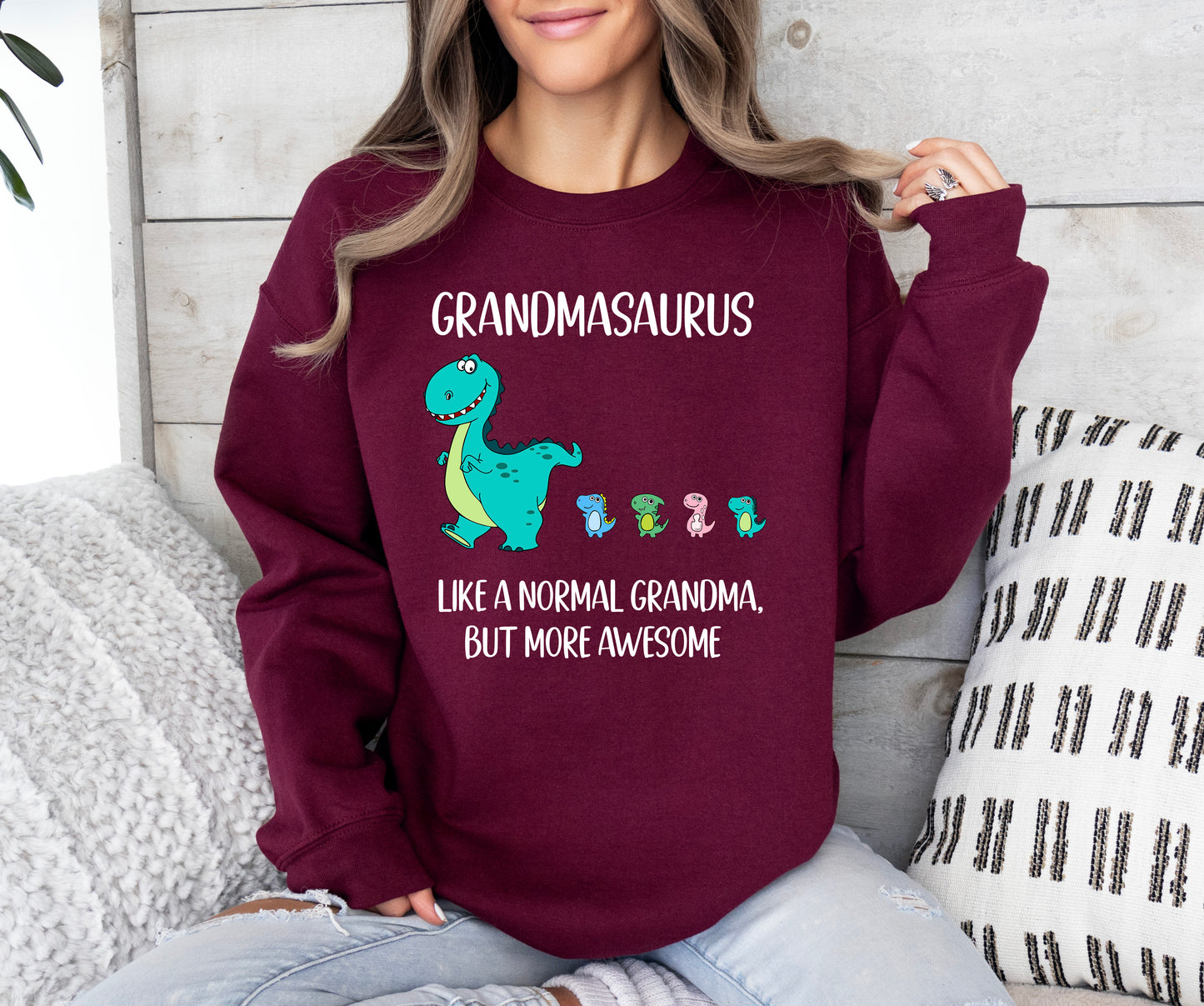 Custom Grandmasaurus With Little Dino Followers Sweatshirt | Grandma Sweatshirt