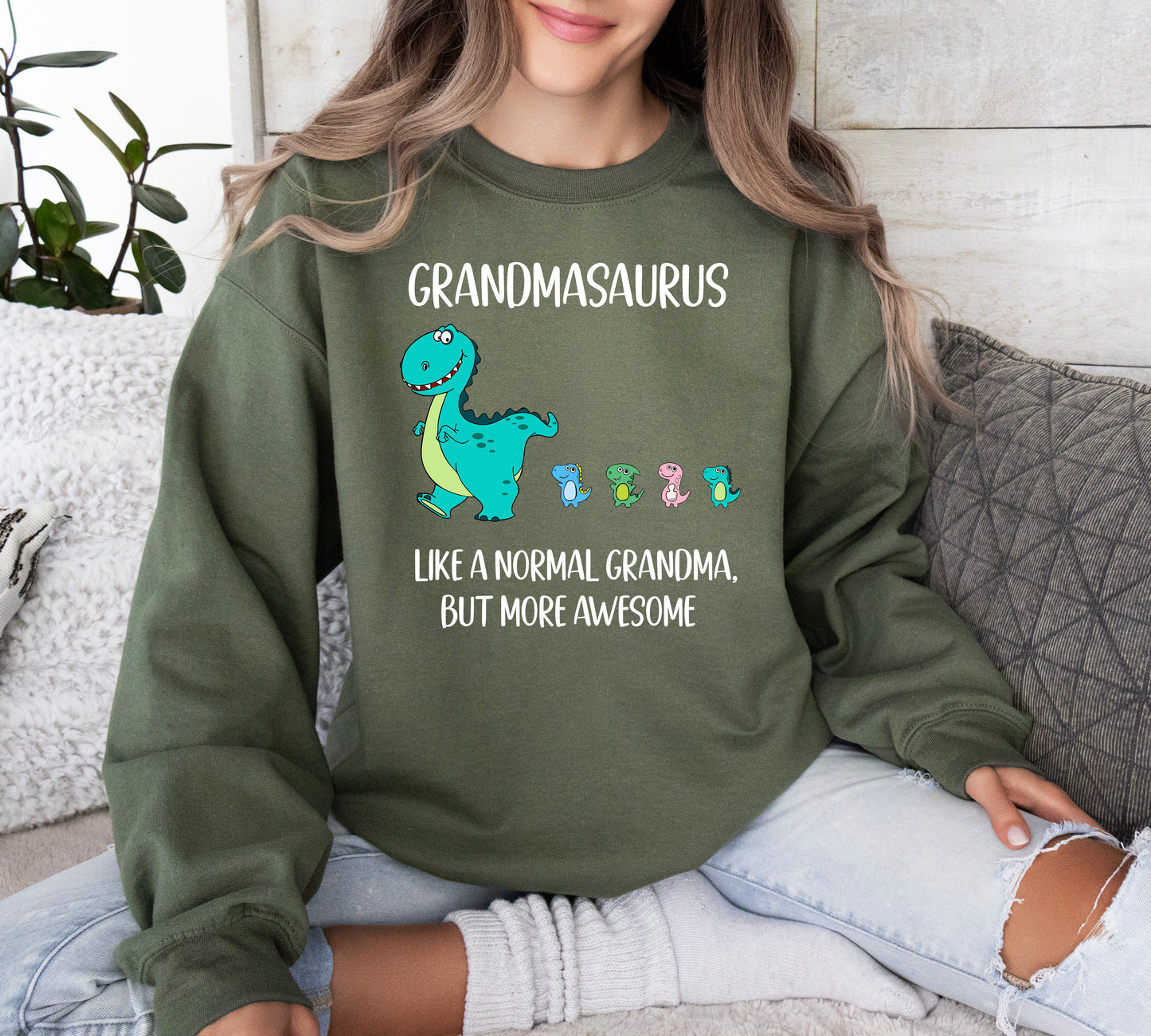 Custom Grandmasaurus With Little Dino Followers Sweatshirt | Grandma Sweatshirt