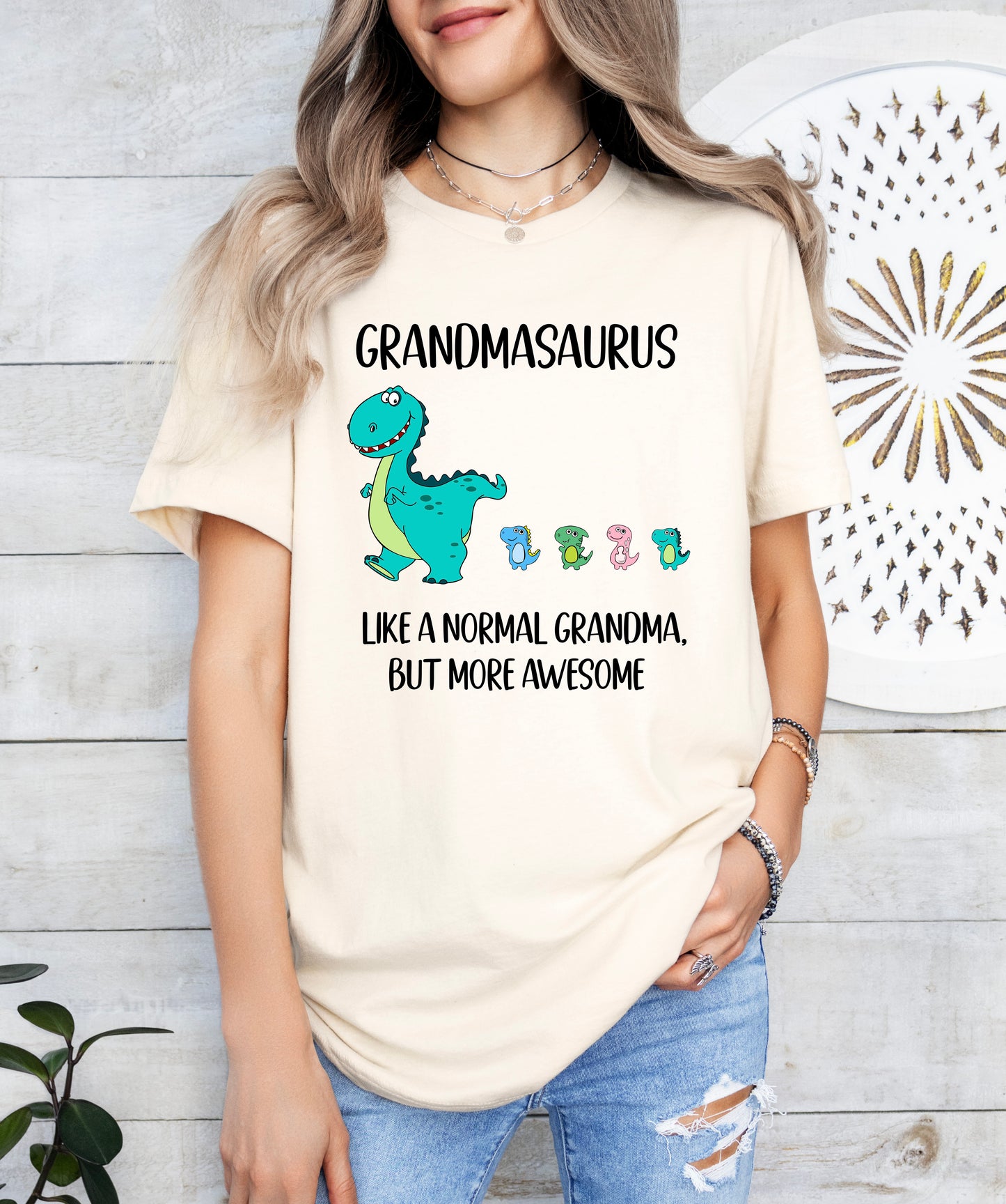 Custom Grandmasaurus Shirt With Little Dino Followers | Grandma Shirt | Light Garment