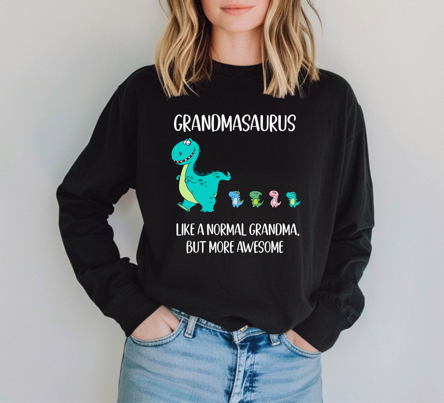 Custom Grandmasaurus Shirt With Little Dino Followers Long Sleeve | Long Sleeve Grandma Shirt
