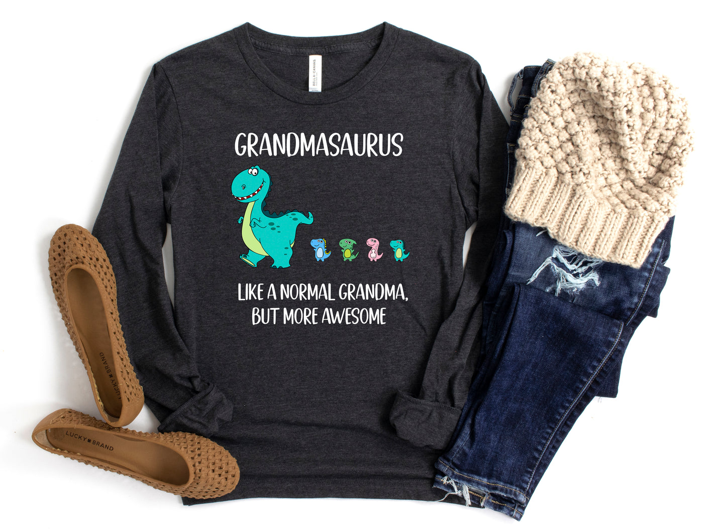 Custom Grandmasaurus Shirt With Little Dino Followers Long Sleeve | Long Sleeve Grandma Shirt