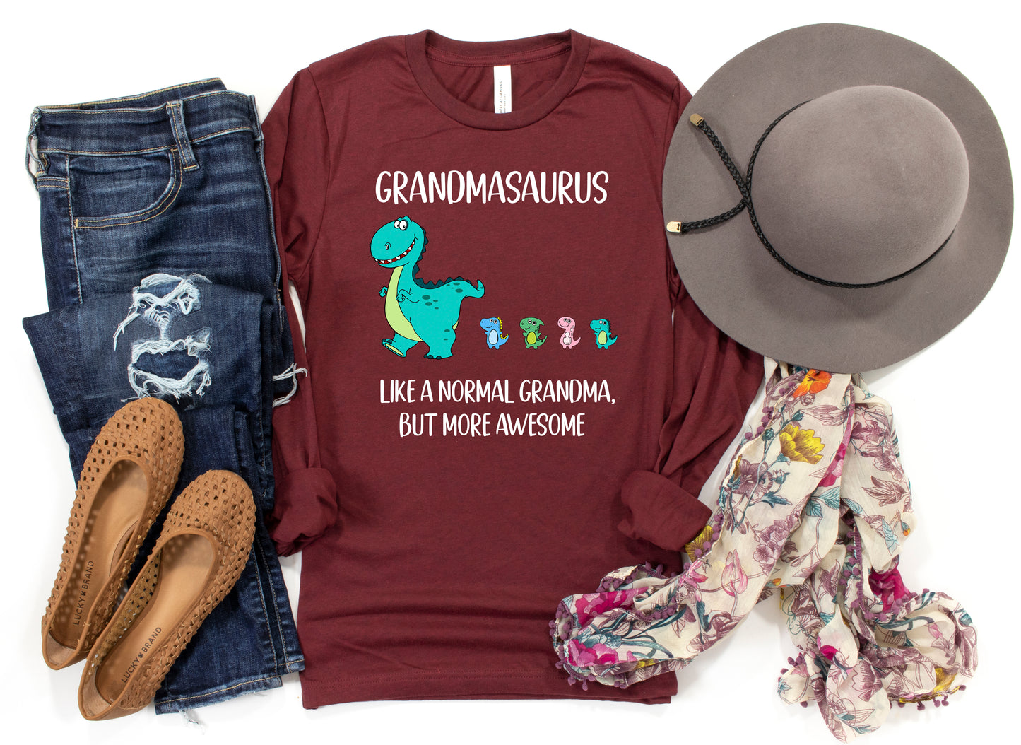 Custom Grandmasaurus Shirt With Little Dino Followers Long Sleeve | Long Sleeve Grandma Shirt