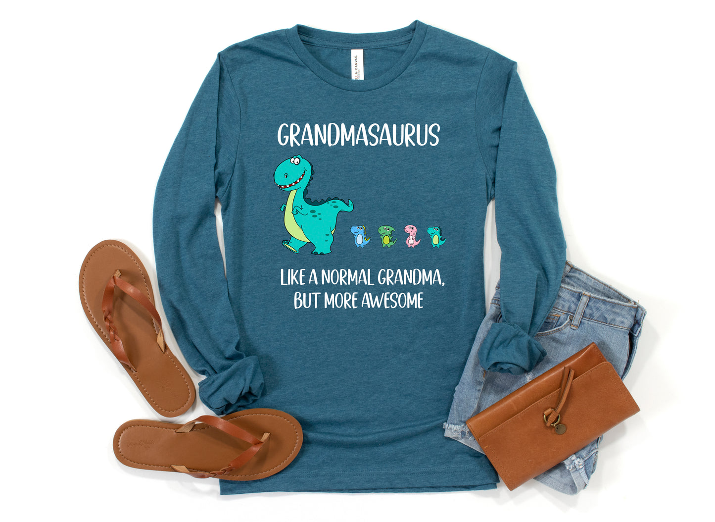 Custom Grandmasaurus Shirt With Little Dino Followers Long Sleeve | Long Sleeve Grandma Shirt