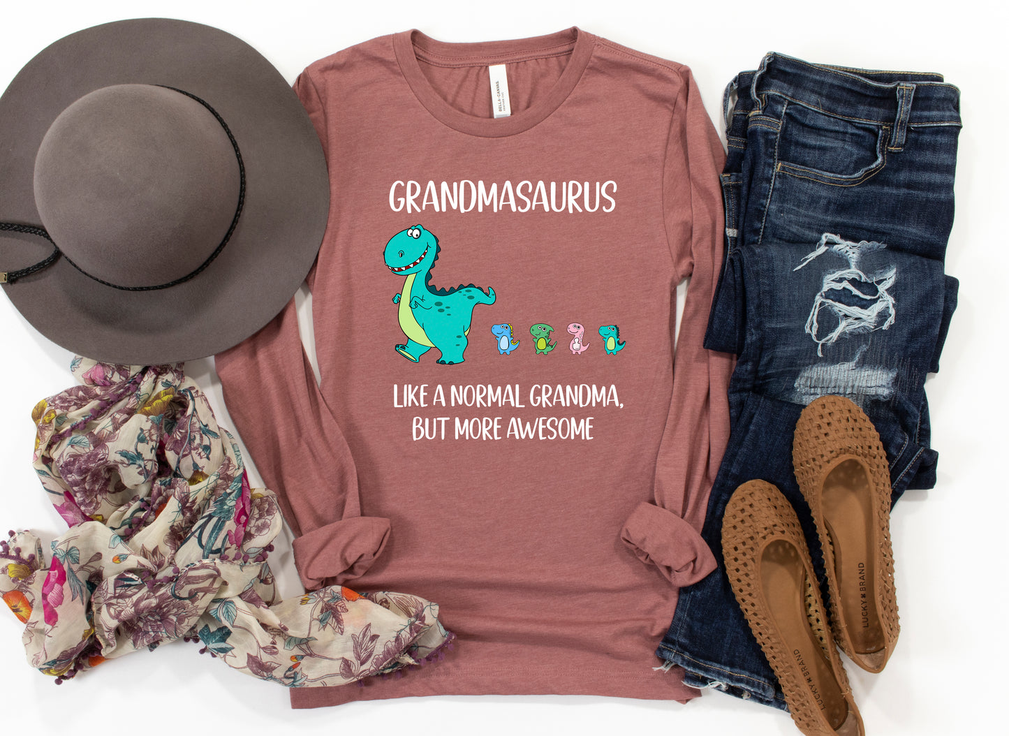 Custom Grandmasaurus Shirt With Little Dino Followers Long Sleeve | Long Sleeve Grandma Shirt