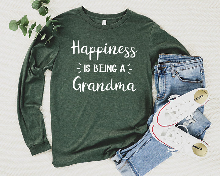 Happiness Is Being A Grandma Shirt Long Sleeve | Long Sleeve Grandma Shirt