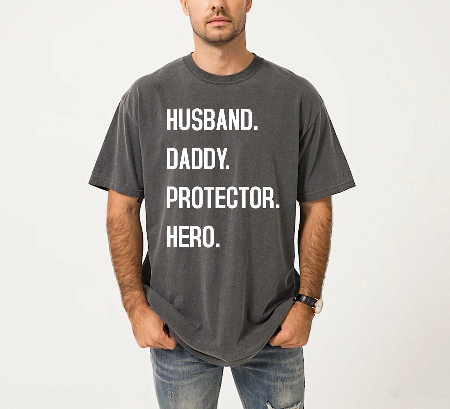 Husband Daddy Protector Hero Shirt | Comfort Colors Vintage Style Dad Shirt