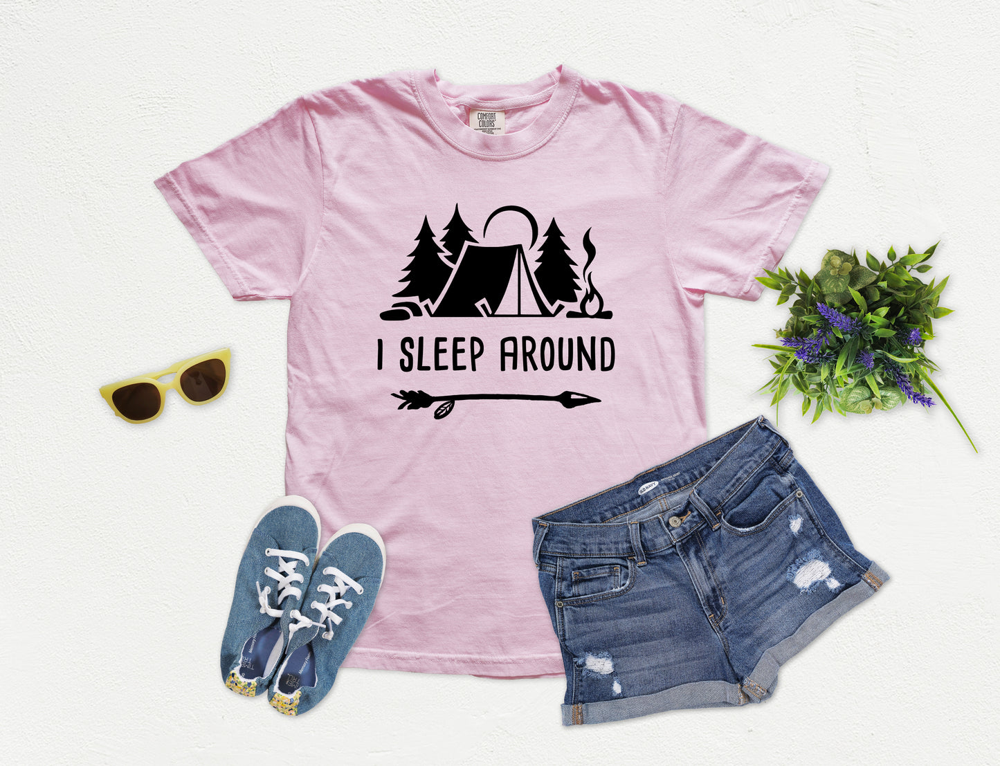 I Sleep Around | Comfort Colors Vintage Style Funny Camping Shirt
