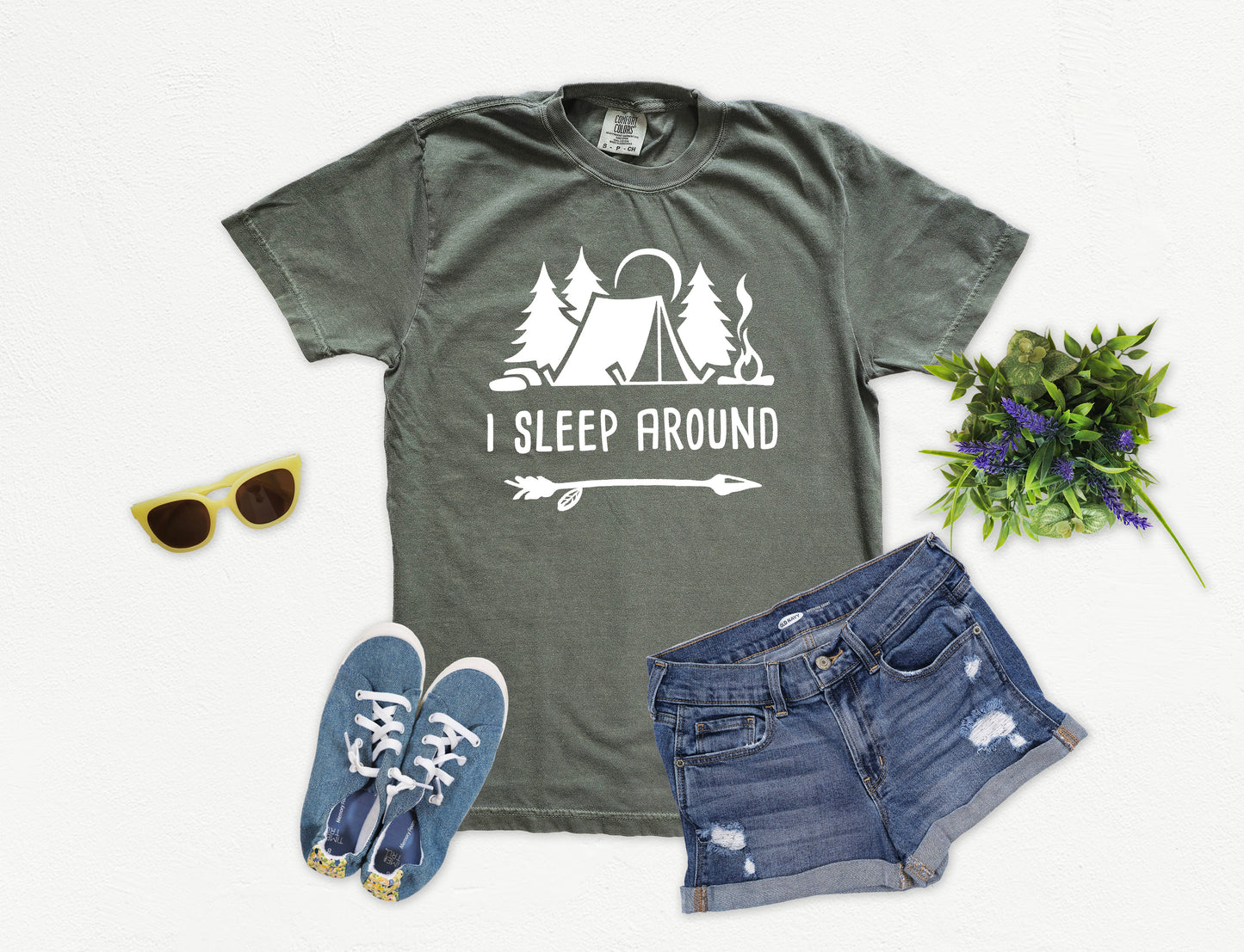 I Sleep Around | Comfort Colors Vintage Style Funny Camping Shirt