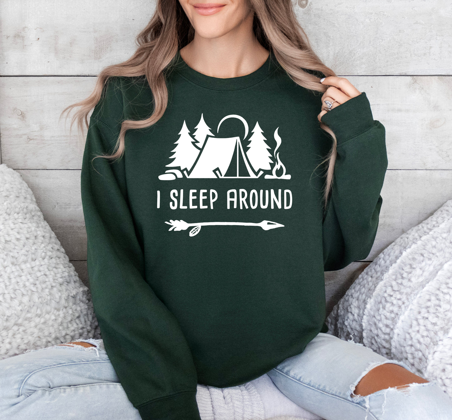 I Sleep Around Sweatshirt | Funny Camping Shirt