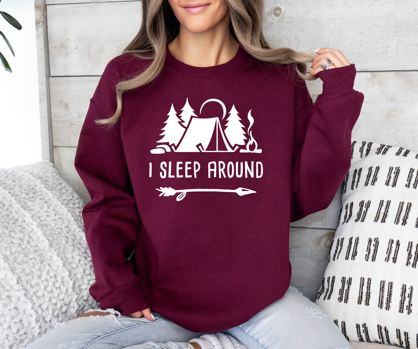 I Sleep Around Sweatshirt | Funny Camping Shirt