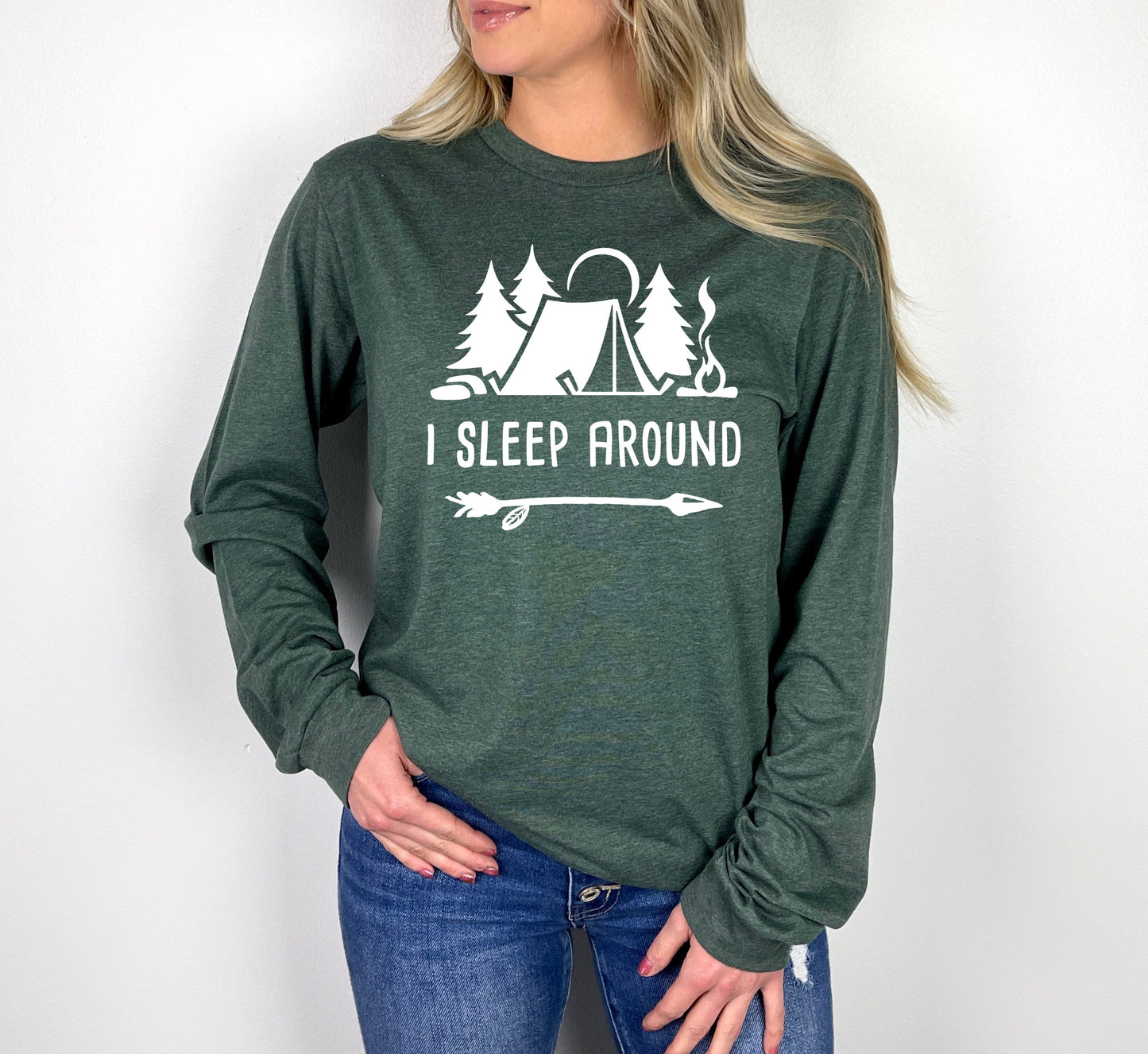 I Sleep Around Shirt Long Sleeve | Long Sleeve Camping Shirt