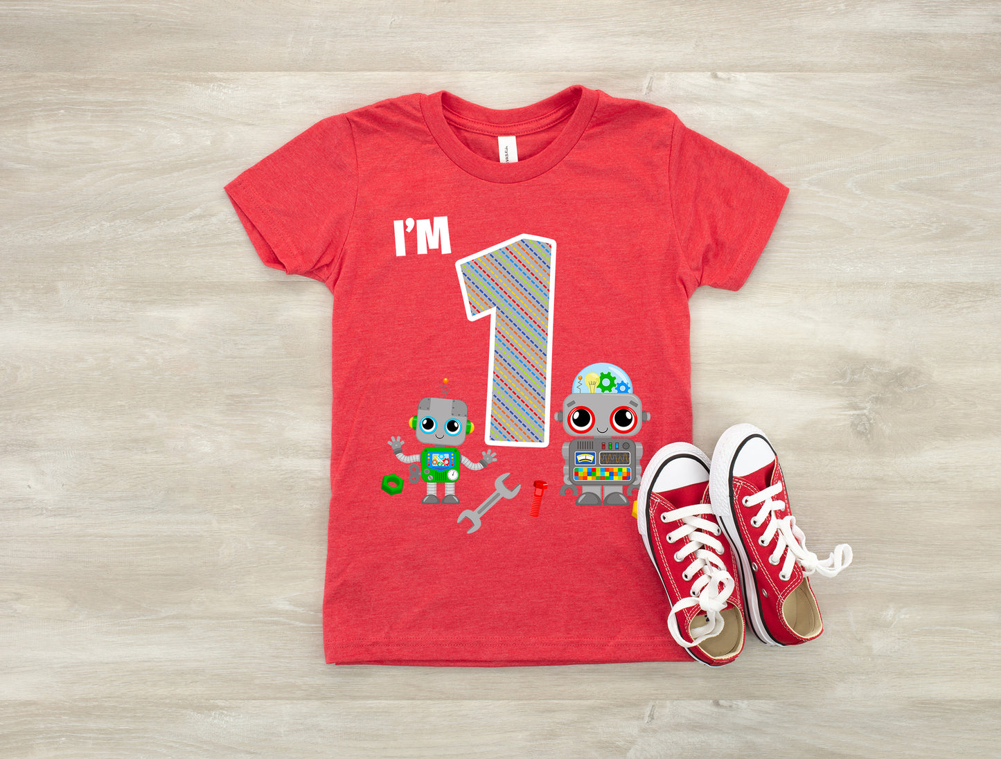 1st Birthday Toddler Robot Tee