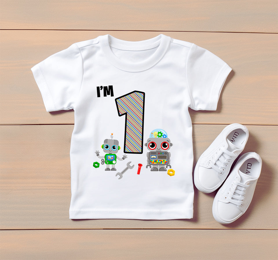 1st Birthday Toddler Robot Tee