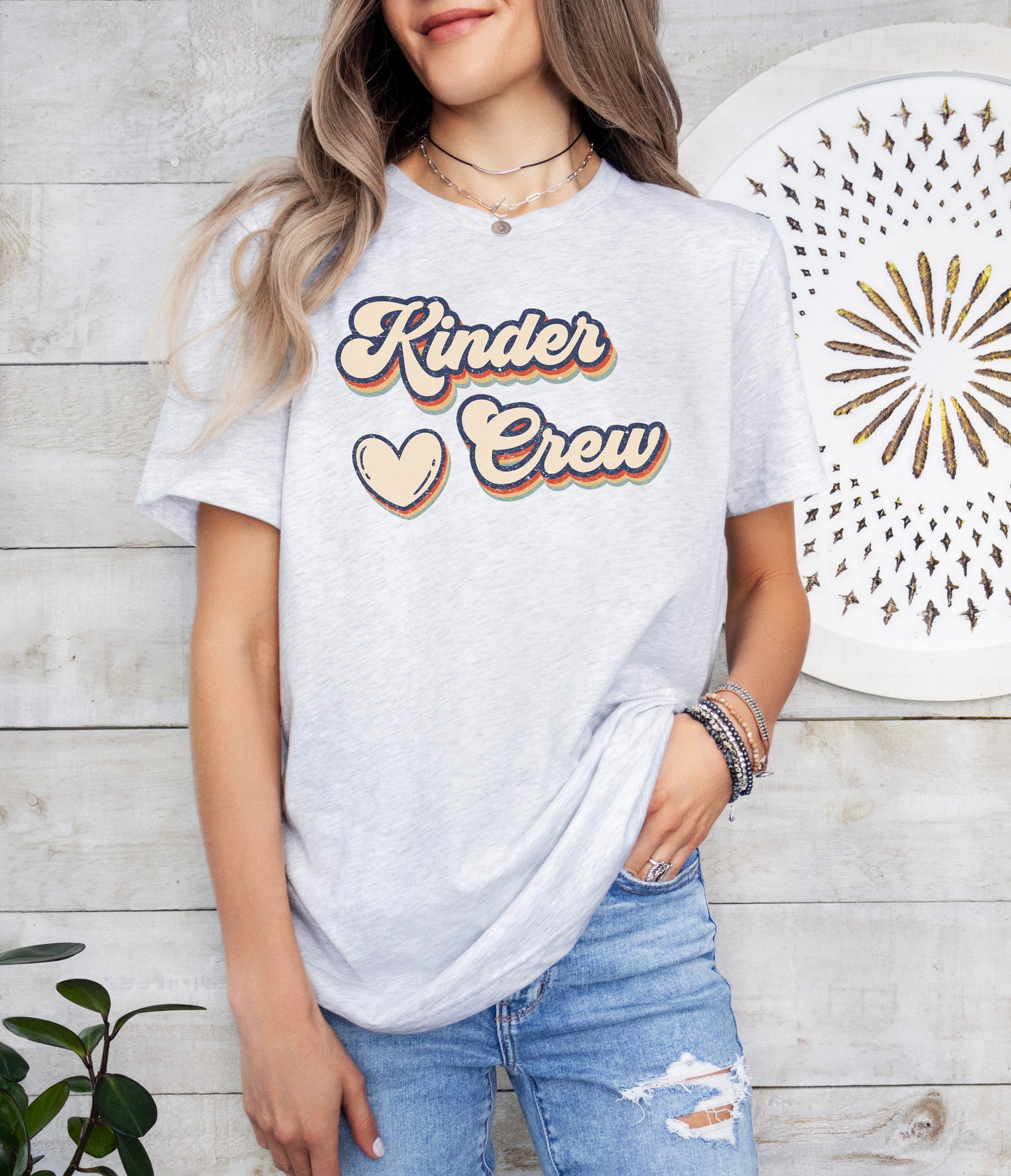 Retro Kinder Crew Shirt | Kindergarten Teacher Shirt | Light Garment